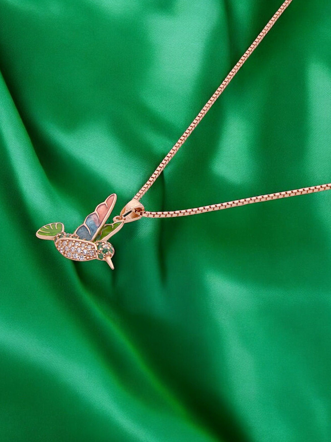 Crash.Club By CKC Rose Gold-Plated Cubic Zirconia Studded Contemporary Pendant With Chain