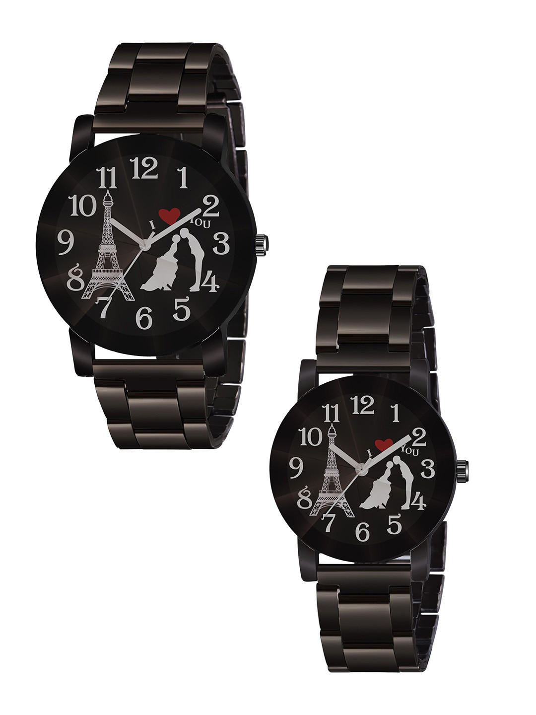 Skylark Unisex Set of 2 Printed Dial & Stainless Steel Analogue Watch HeartPariscouplepk