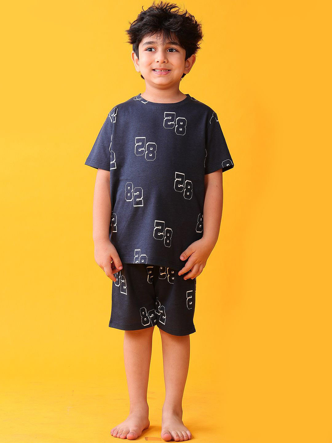 YK Boys Number Printed Pure Cotton T-Shirt & Shorts Night Suit
