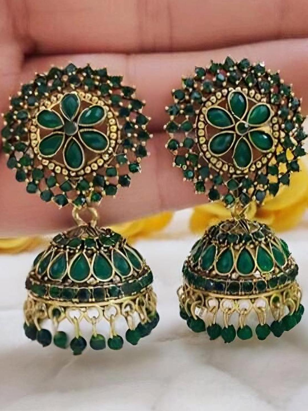 Grace Collections Green & Gold-Plated Alloy Earrings