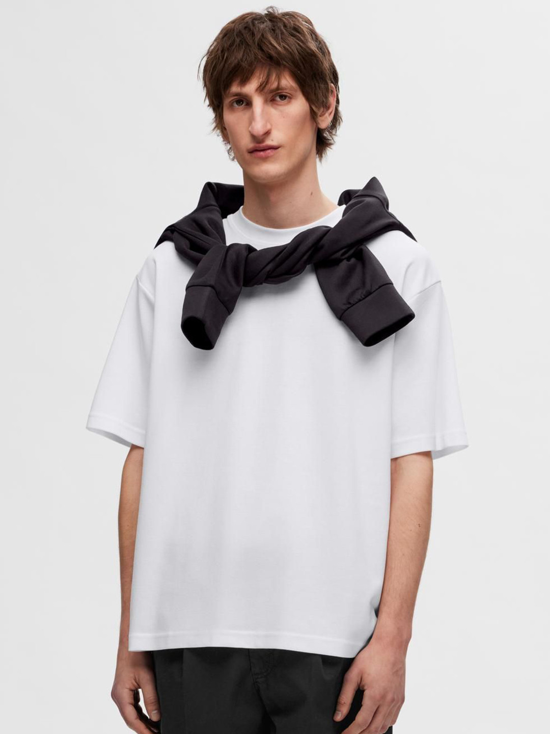 SELECTED Round Neck Boxy Fit Cotton T-shirt