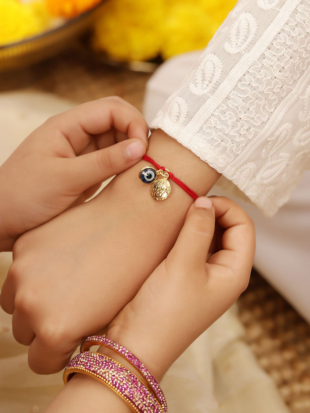 BONKIDS Kids 925 Silver Evil Eye Thread Rakhi