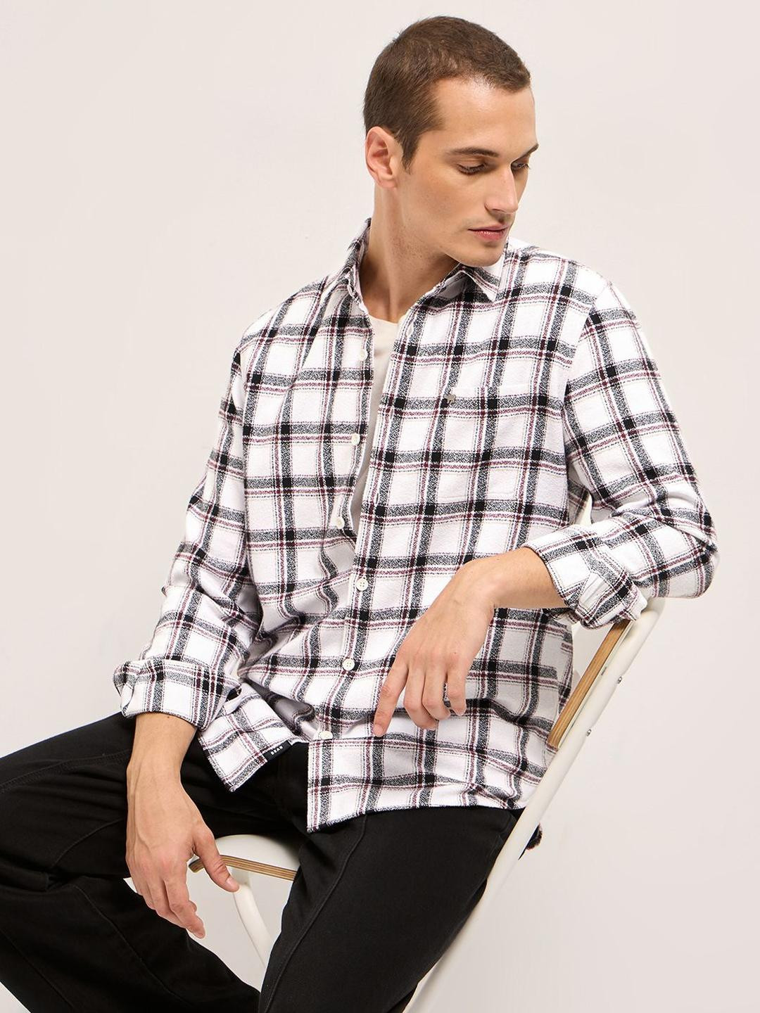 THE BEAR HOUSE Slim Fit Checked Long Sleeves Flannel Shirt