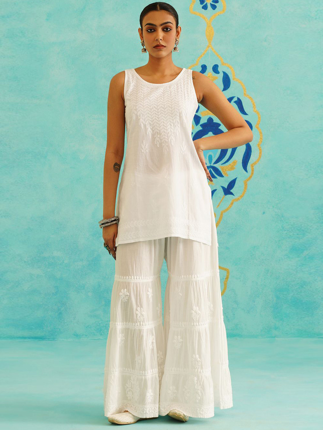 Saaya the label Women Solid Embroidered Daily Pure Cotton A-Line Kurta