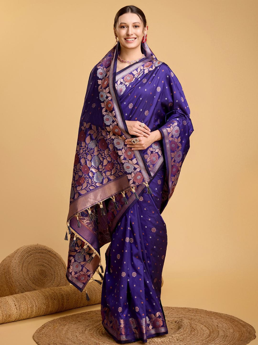 MARUTI ART Ethnic Motifs Woven Design Zari Banarasi Saree with Blouse Piece