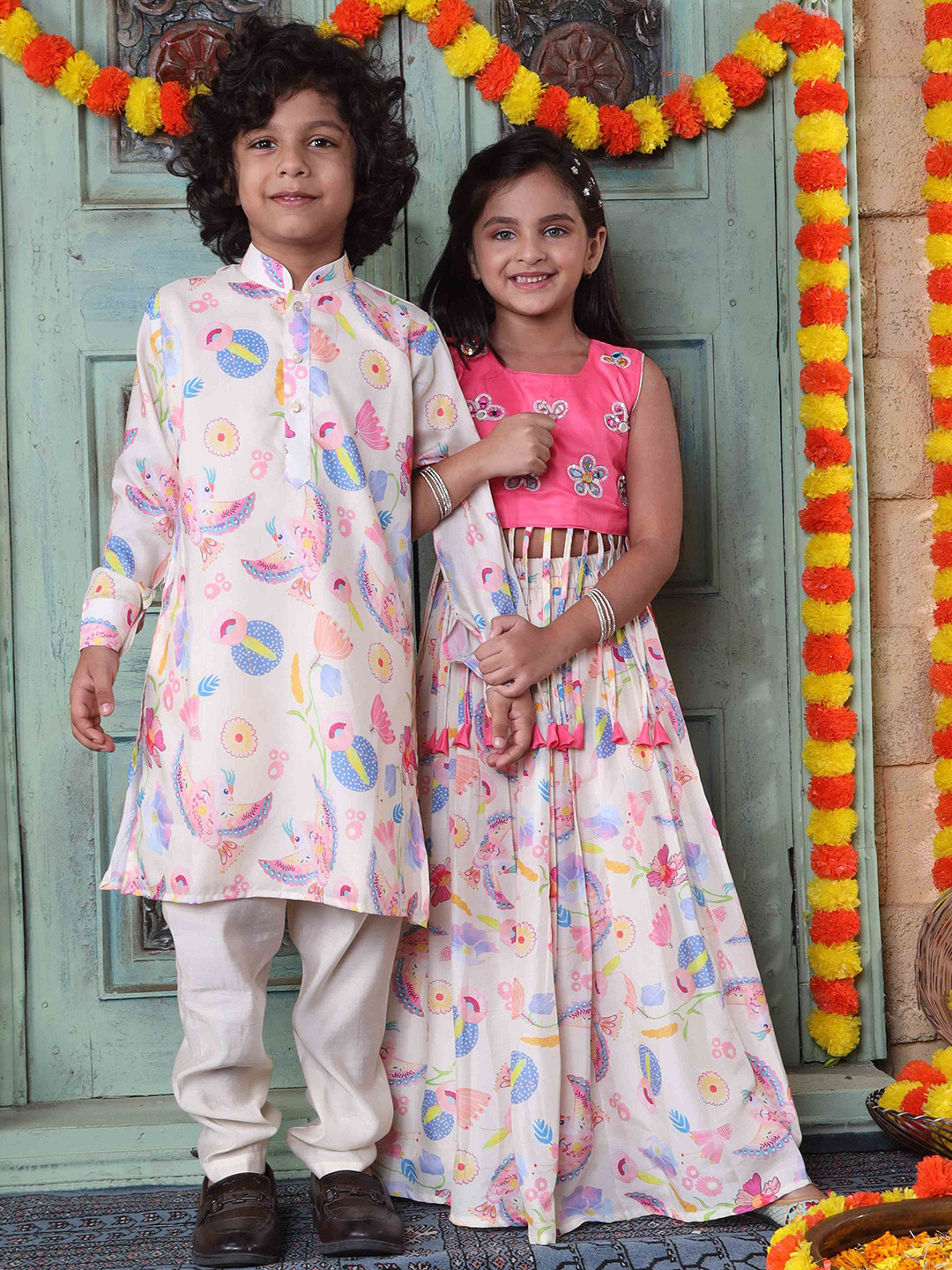 Ministitch Floral Woven Printed Kurta Pyjama Set