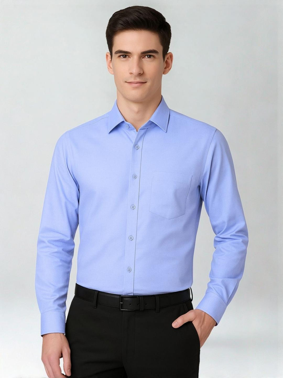 Zee Gold Men Solid Smart Spread Collar Pure Cotton Formal Shirt