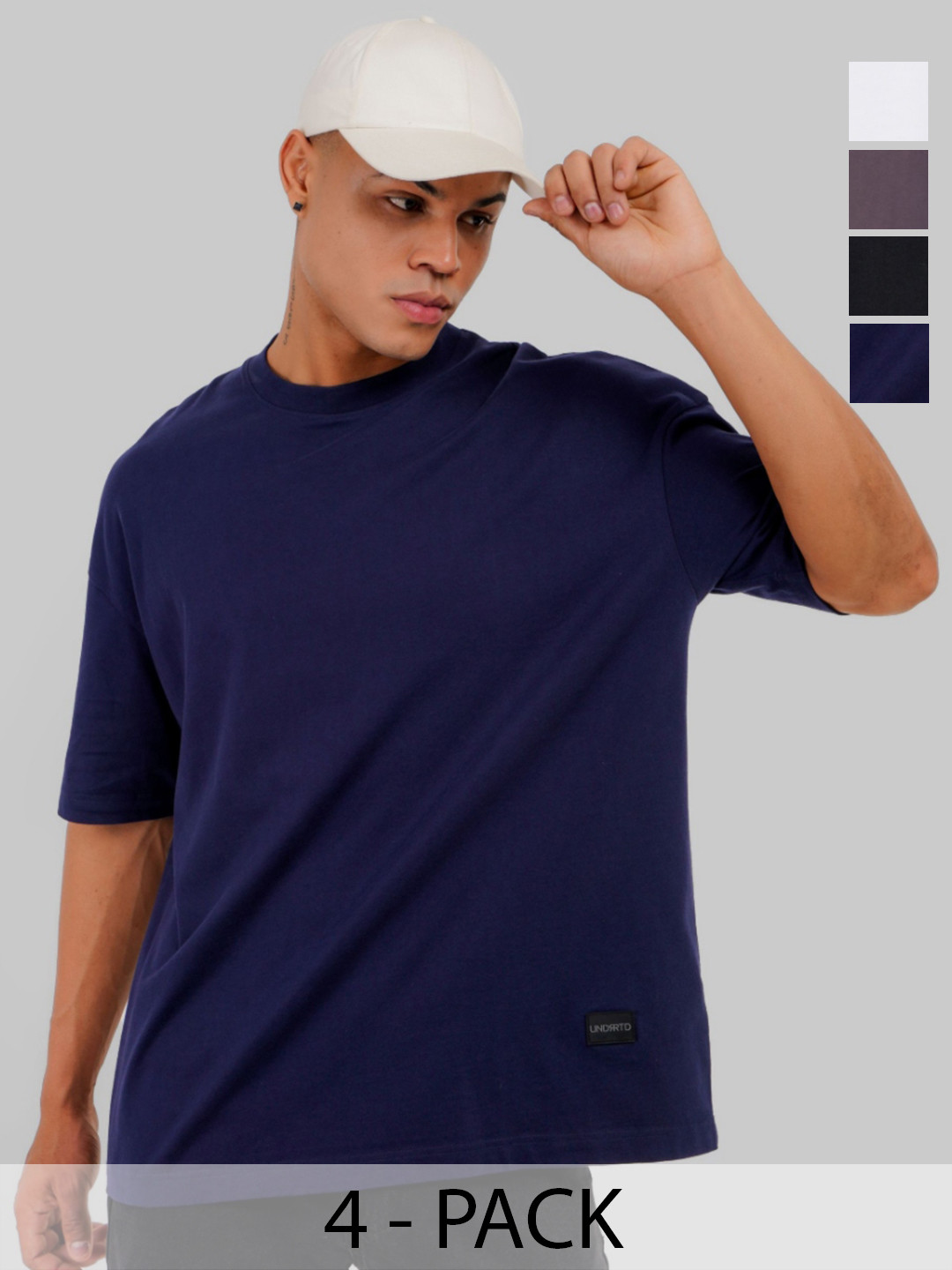 Underrated Club Men Pack of 4 Bio Finish Solid Round Neck Pure Cotton Oversized T-shirts