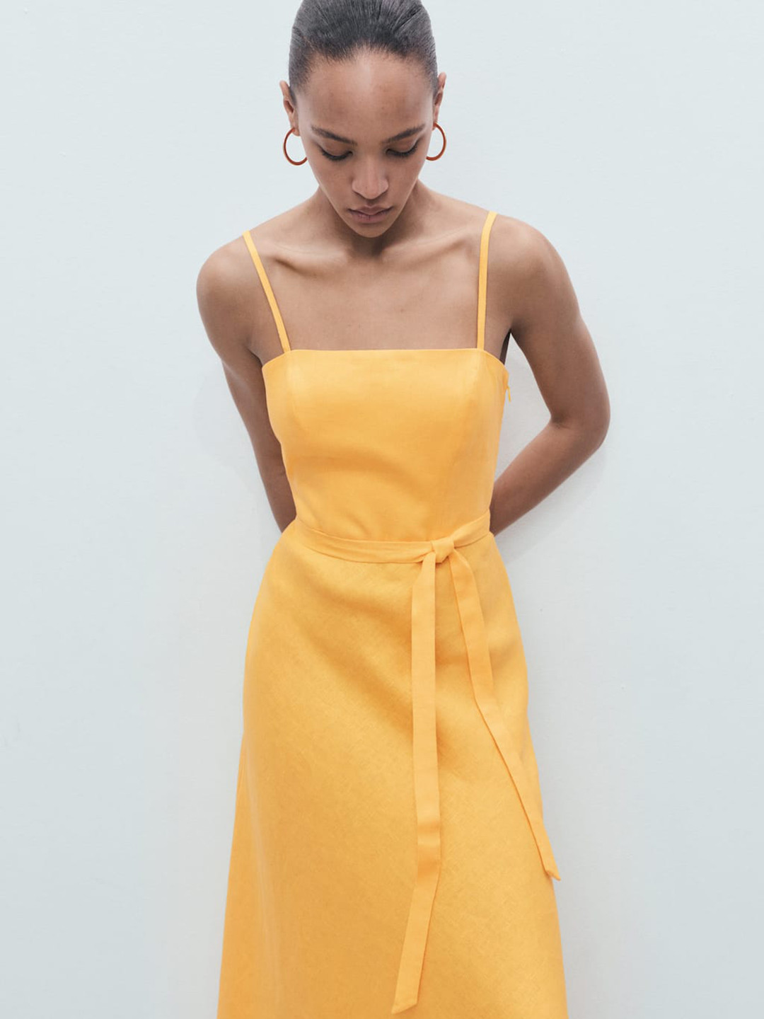 MANGO Linen Belted A-Line Maxi Dress