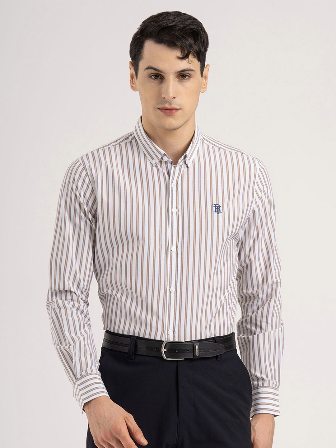 Red Tape Striped Button-Down Collar Relaxed Fit Formal Shirt