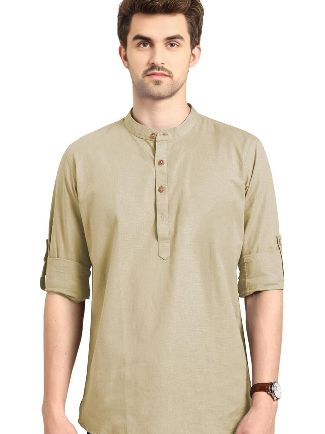 AMRIT TOP WEAR Men Solid Daily Cotton Straight Kurta