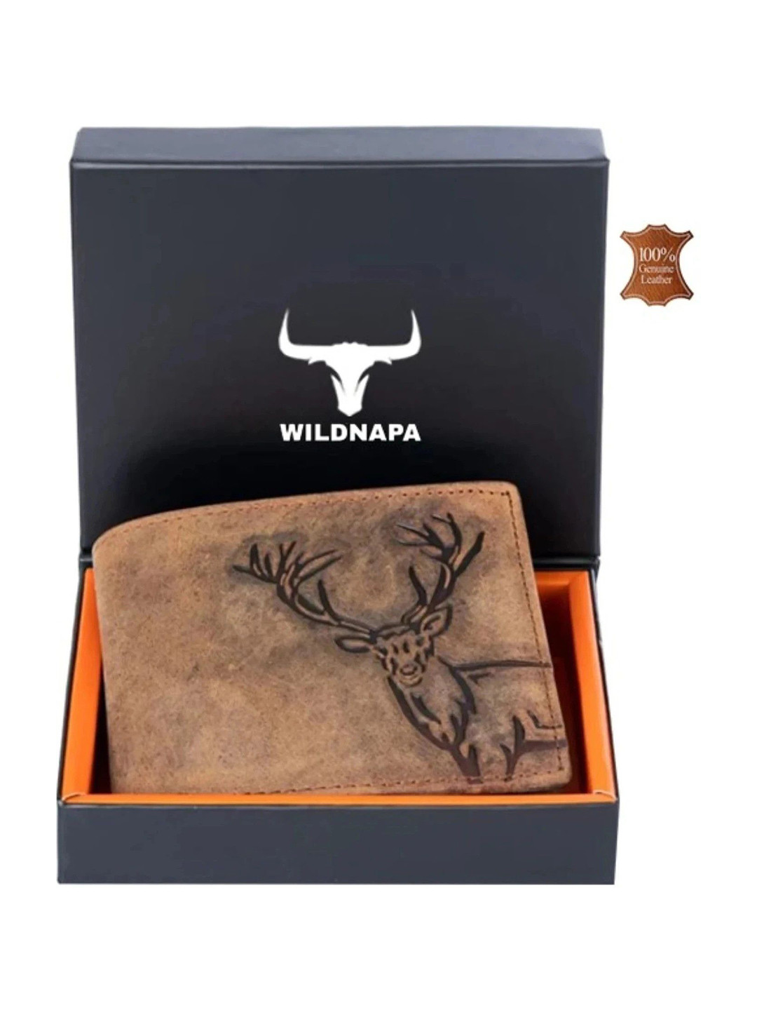 WILDNAPA Men Leather Two Fold Wallet With Flap Coin Pocket