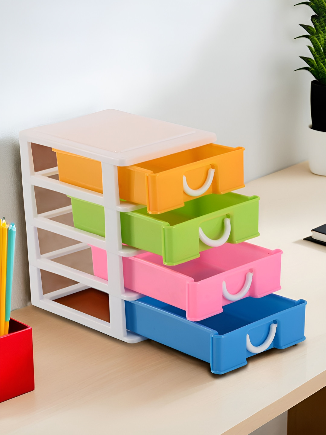 Aura White & Pink Reusable 4-Tier Multi-Utility Organiser