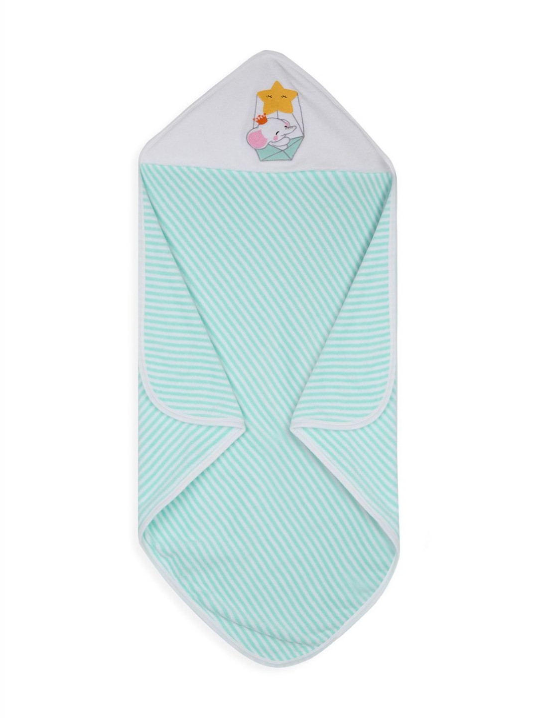 My Milestones una Balloon & Trunky Embroidered Striped Terry Cotton 550 GSM Hooded Towel