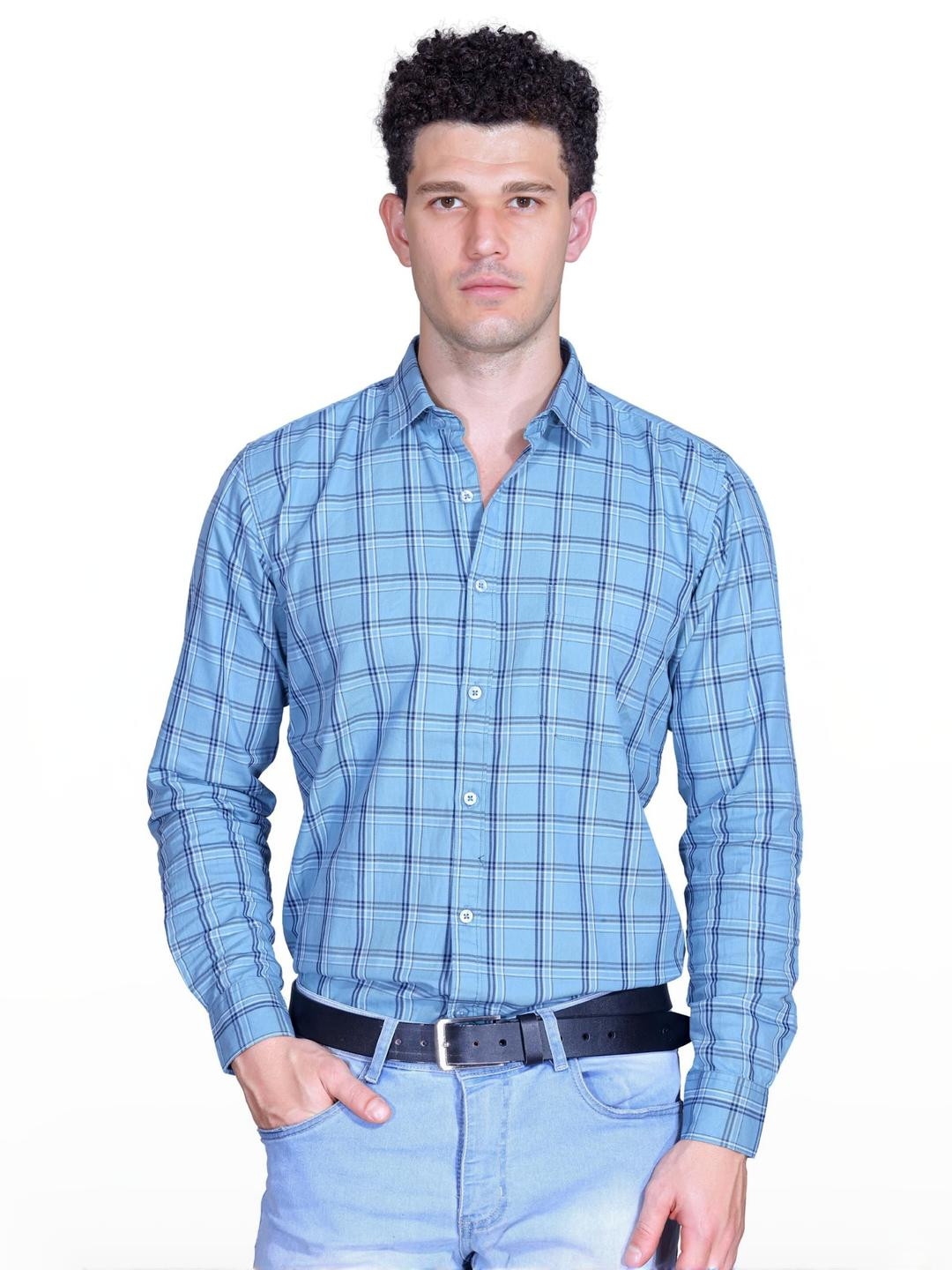 SANE ORIGINALS Sharp Checked Spread Collar Pure Cotton Shirt