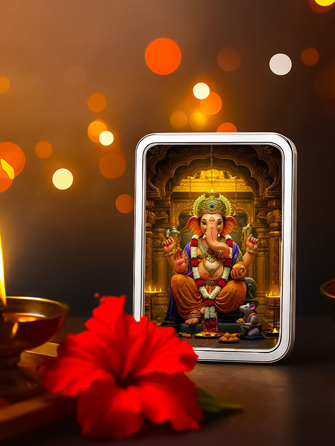 Nipura Lord Ganesha Acrylic Painted 999 Sterling Silver Coin 10g