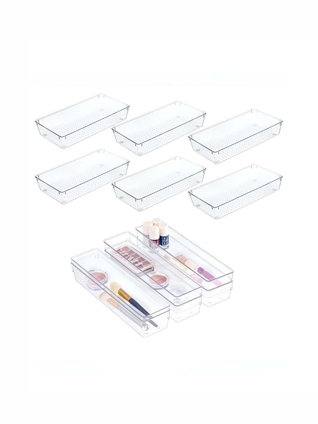 Aura Transparent 12 Pieces Reusable Kitchen & Makeup Storage Organizer Trays