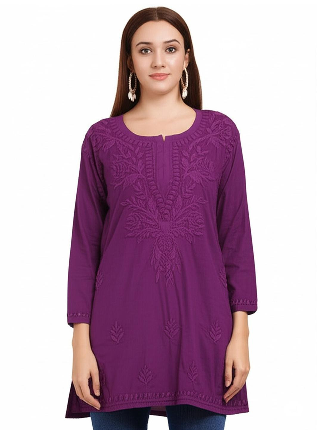 MRS RIGHT Chikankari Purple Short Kurti