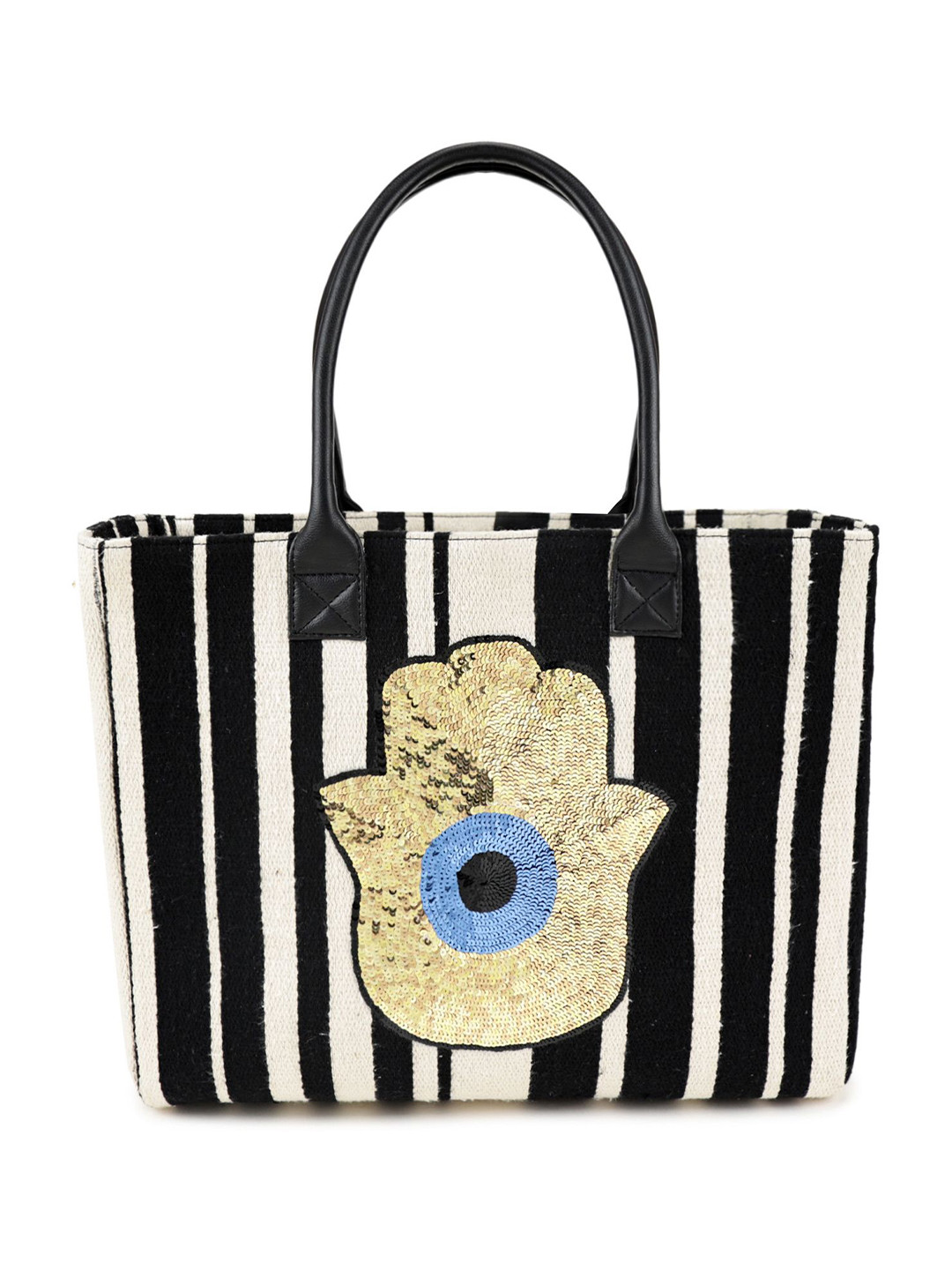 SWIRL Striped Swagger Pure Cotton Handheld Bag With Detachable Sling Strap