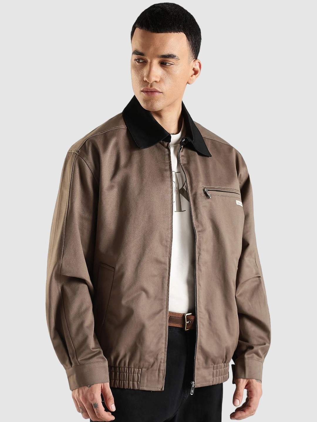 Calvin Klein Jeans Spread Collar Windcheater Biker Pure Cotton Jacket