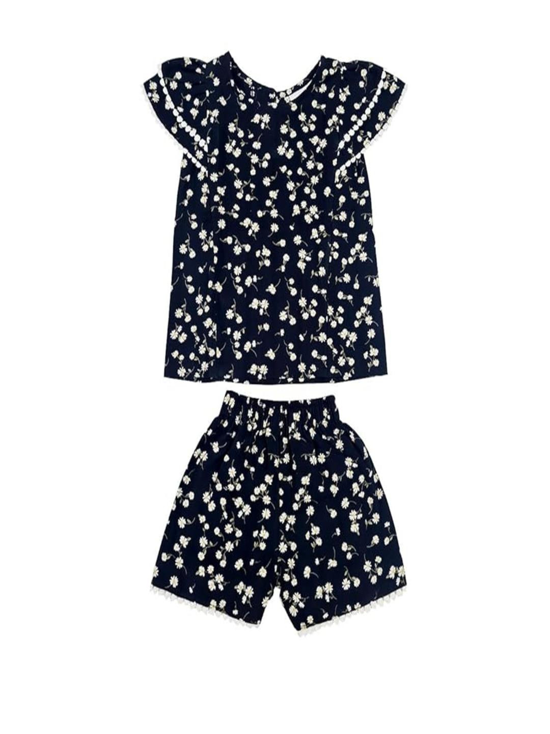 Cutoos Girls Black & White Cotton Printed Top with Shorts