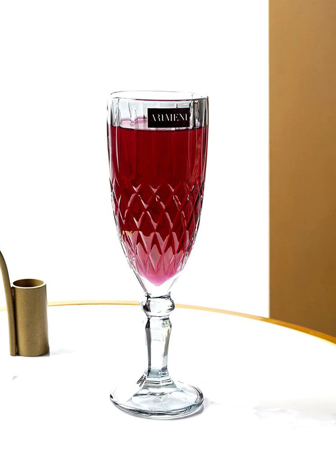 THE ARTMENT Transparent Textured Goblet of Fire Crystal Glass Wine Glass-180 ml