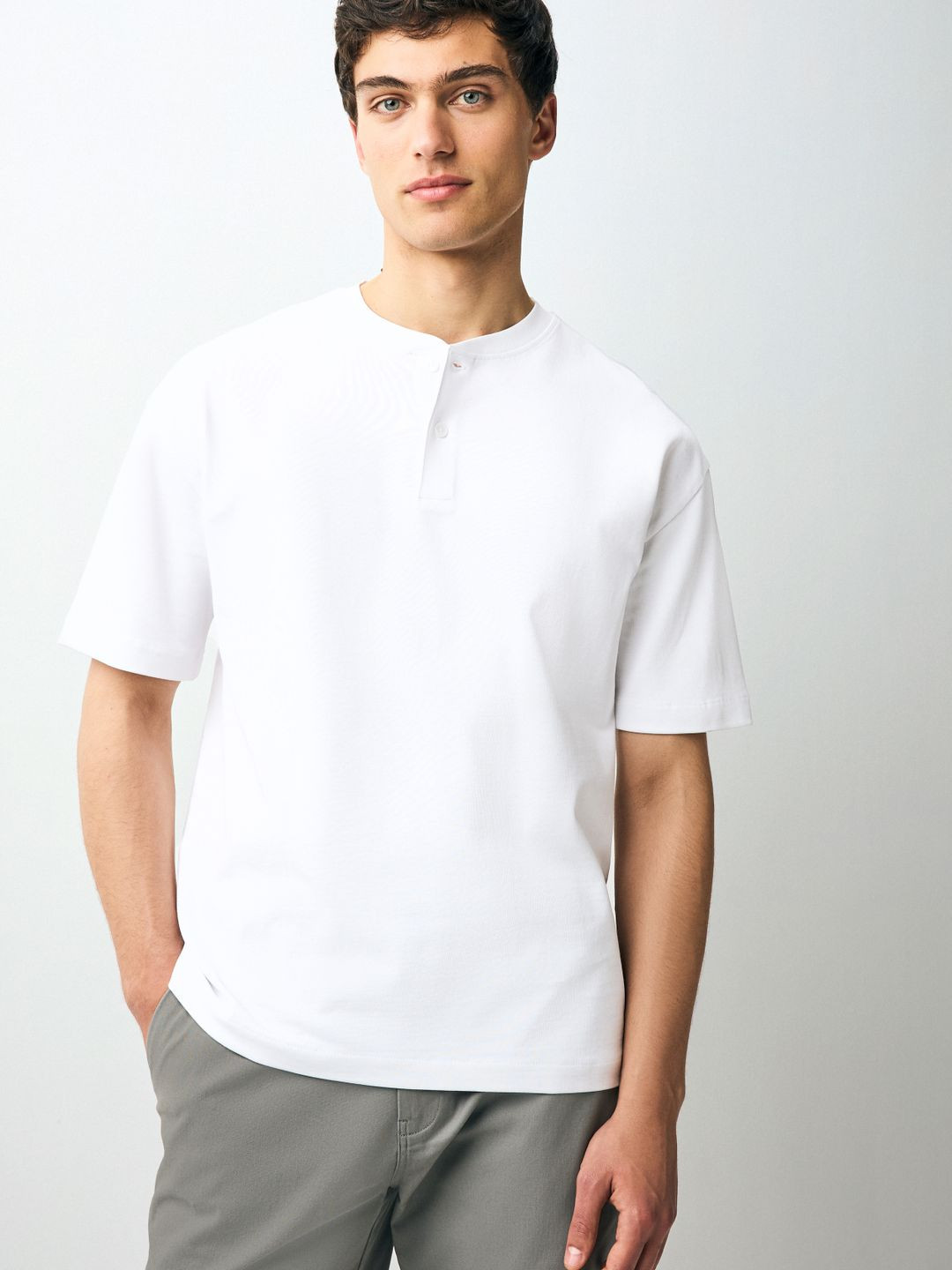 NEXT Heavyweight Cotton Henley Neck T-shirt