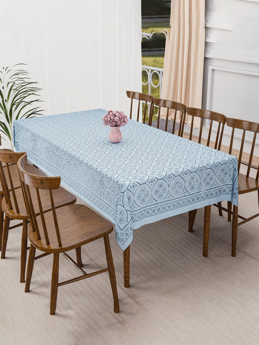 Aura Galaxy 4 Way Design Grey Ethnic Motifs Printed Anti-Skid Cotton 6-Seater Table Cover
