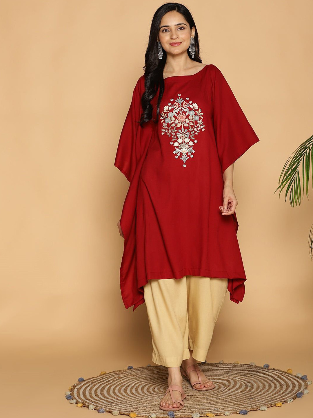 LetsDressUp Women Fetching Maroon Rayon Kaftan