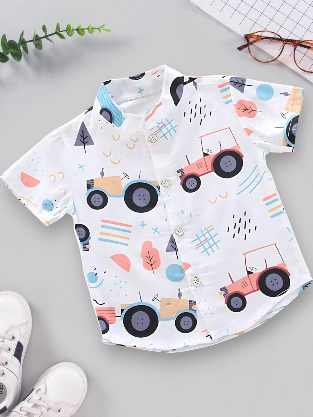 DUTT CREATION Boys Classic Fit Conversational Printed Mandarin Collar Casual Shirt