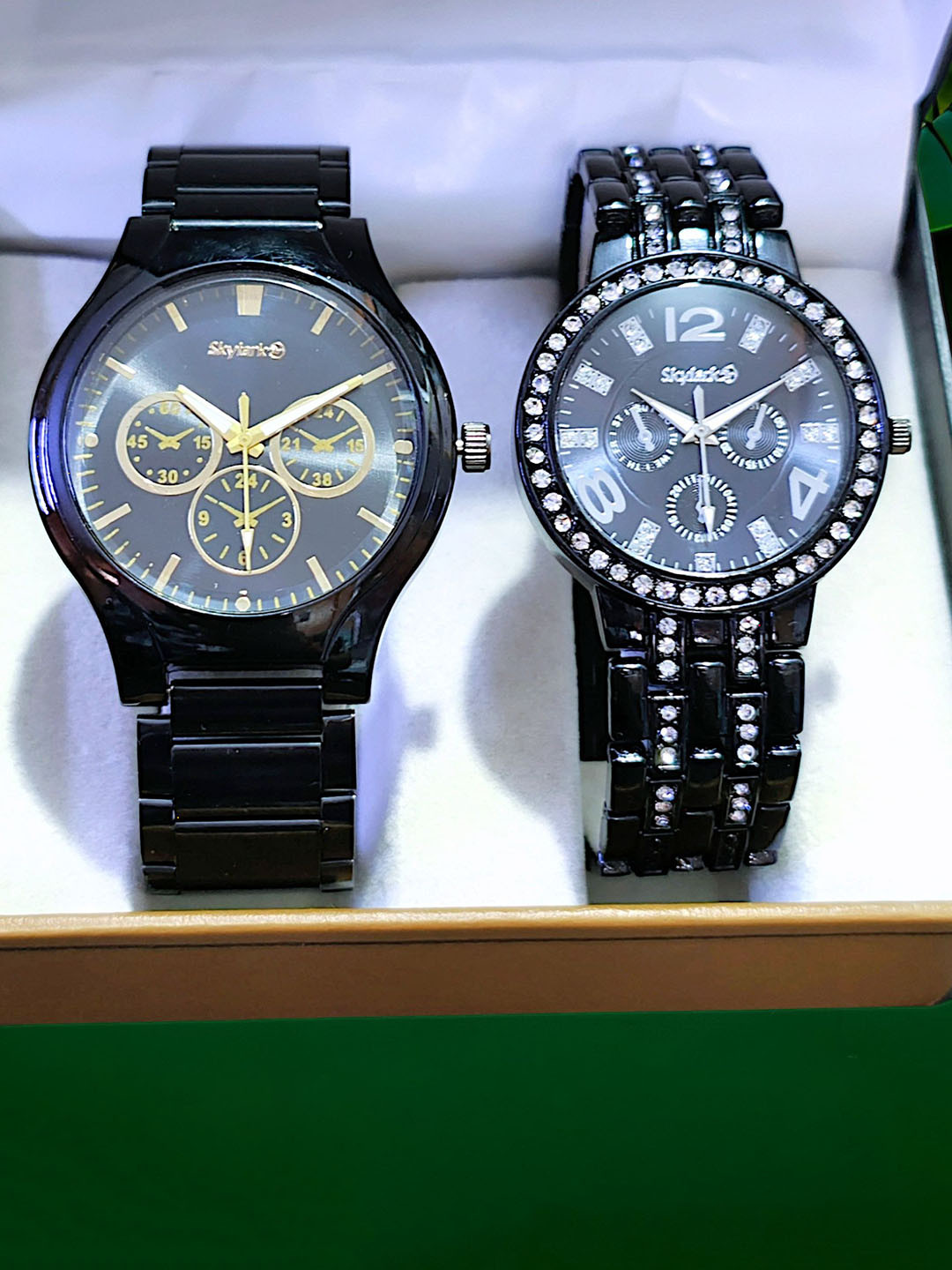 Skylark Unisex Pack Of 2 Bracelet Style Straps Analogue Watch CPM-black-crono&1500-black