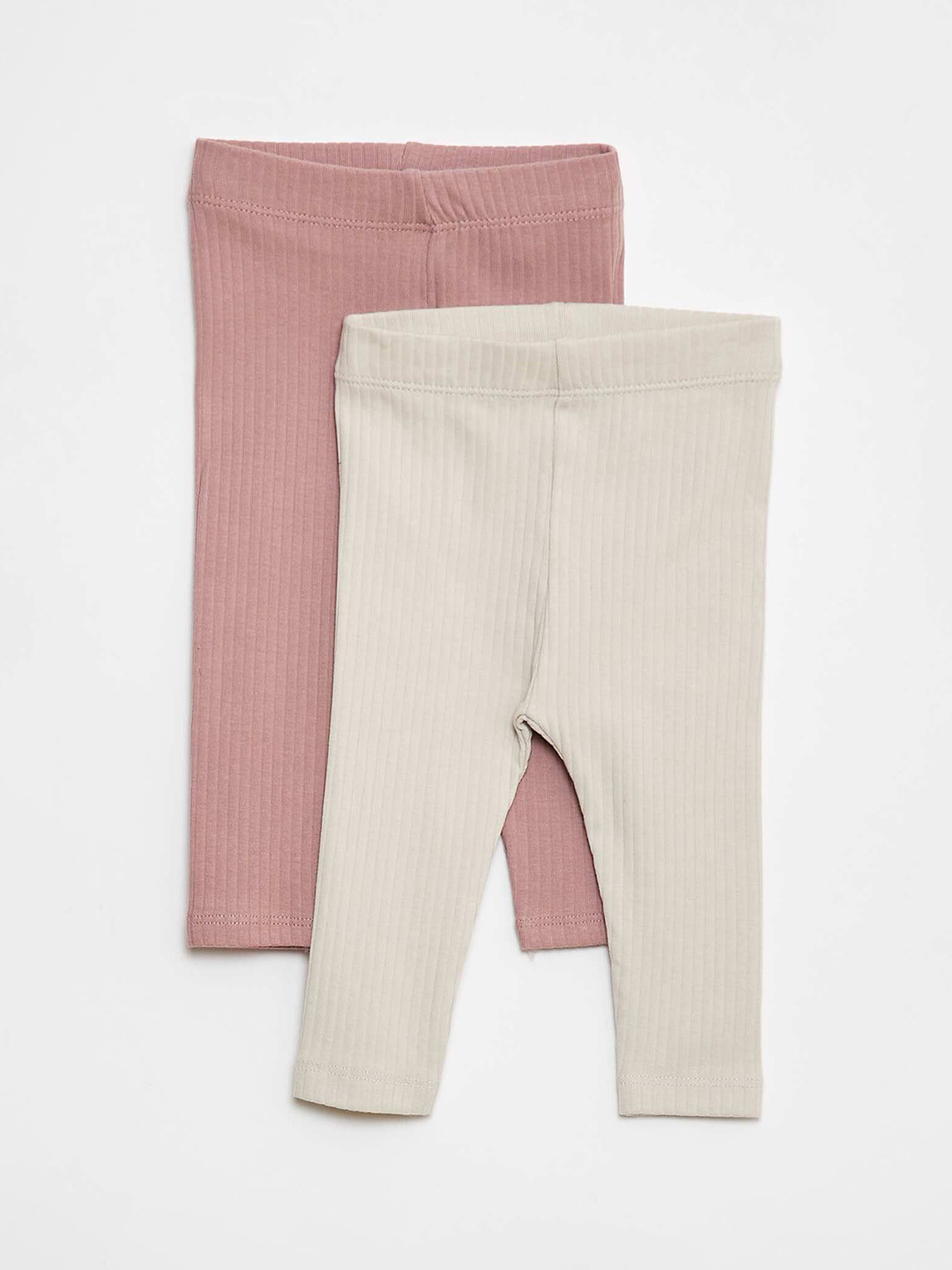 KIABI Infant Girls Pack Of 2 Long Ribbed Ankle Length Leggings