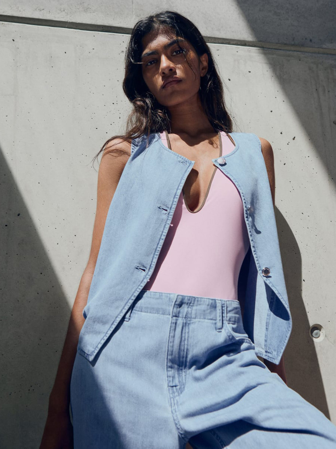 MANGO Cotton Denim Vest Top