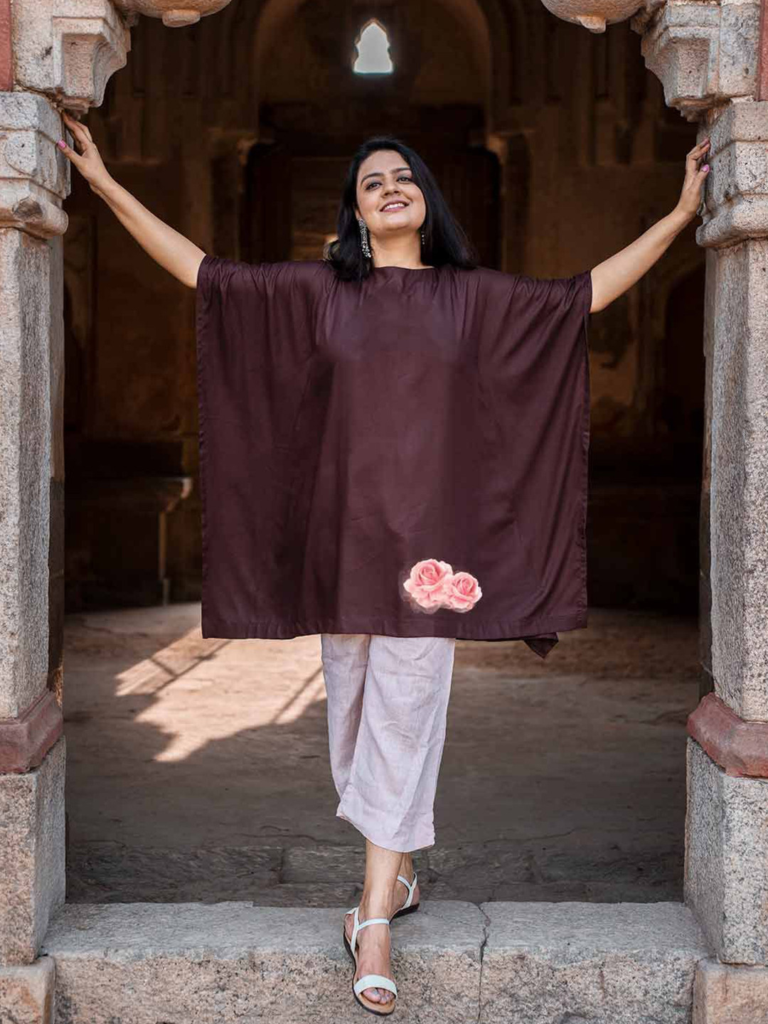 LetsDressUp Rouge Women Floral Printed Straight Kaftan Kurta