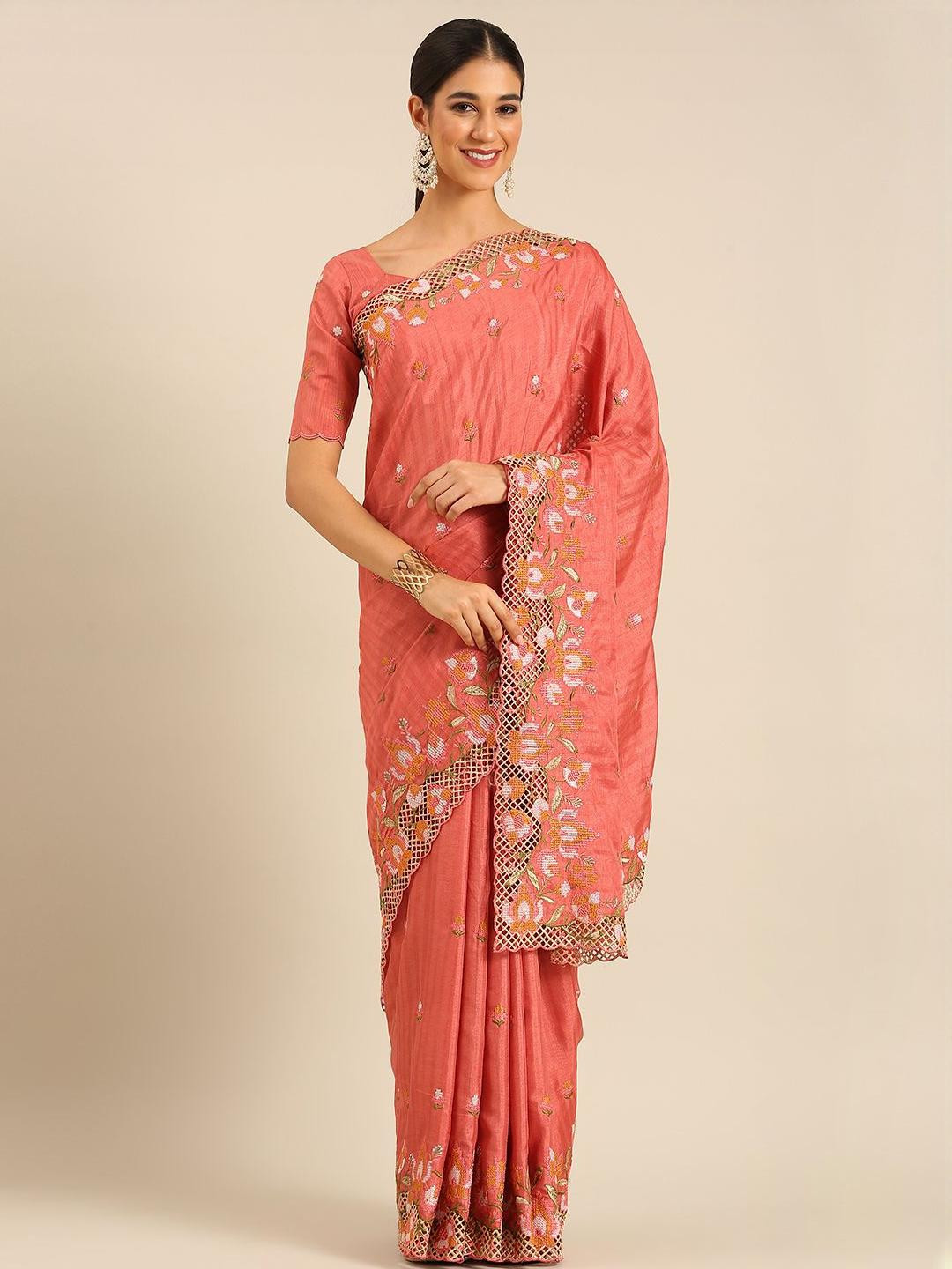 KALINI Floral Embroidered Thread Work Silk Saree