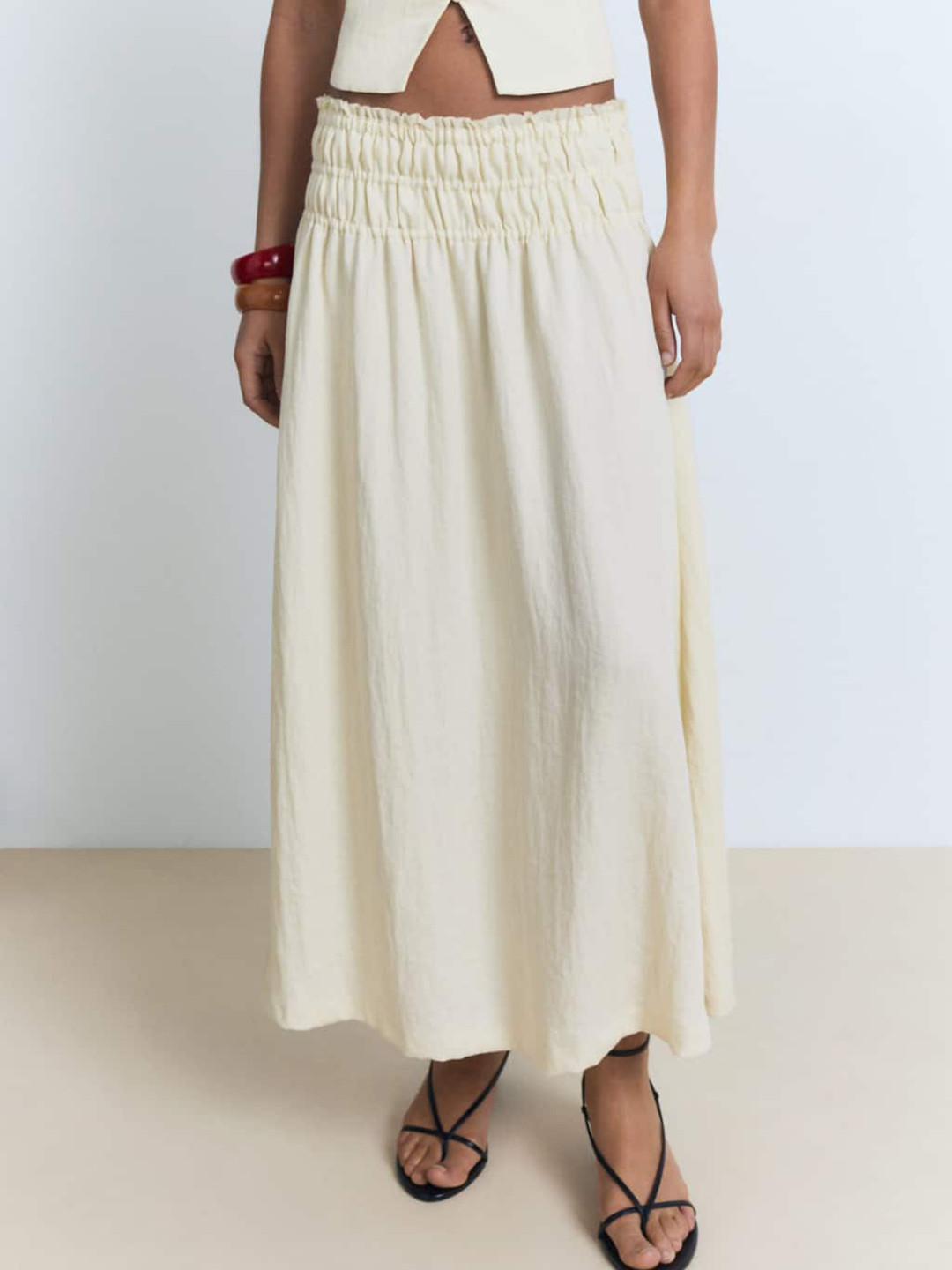 MANGO Gathered and Pleated A-Line Maxi Skirt