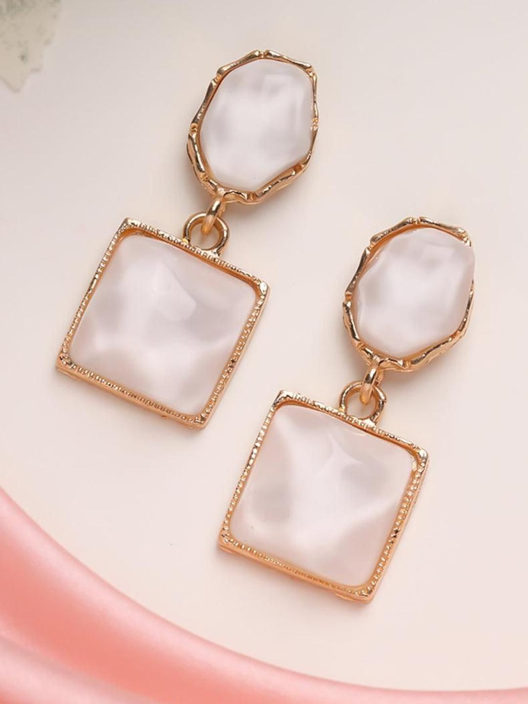Estailo fashion Artificial Stones Studded Geometric Drop Earrings