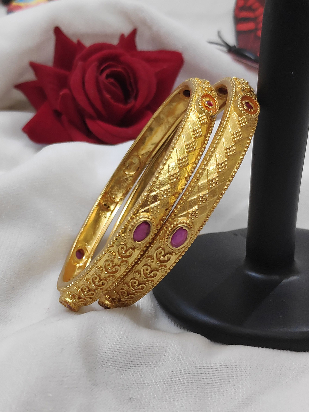 Prasansha Enterprises Set Of 2 Gold-Plated Stones Studded Bangles