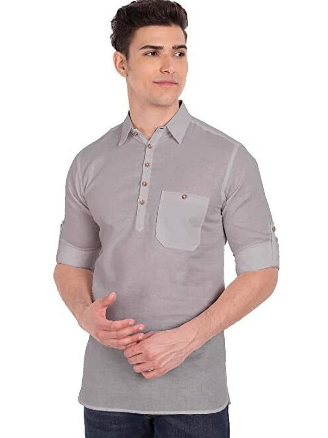 AMRIT TOP WEAR Men Shirt Roll-Up Sleeves Collar Kurta