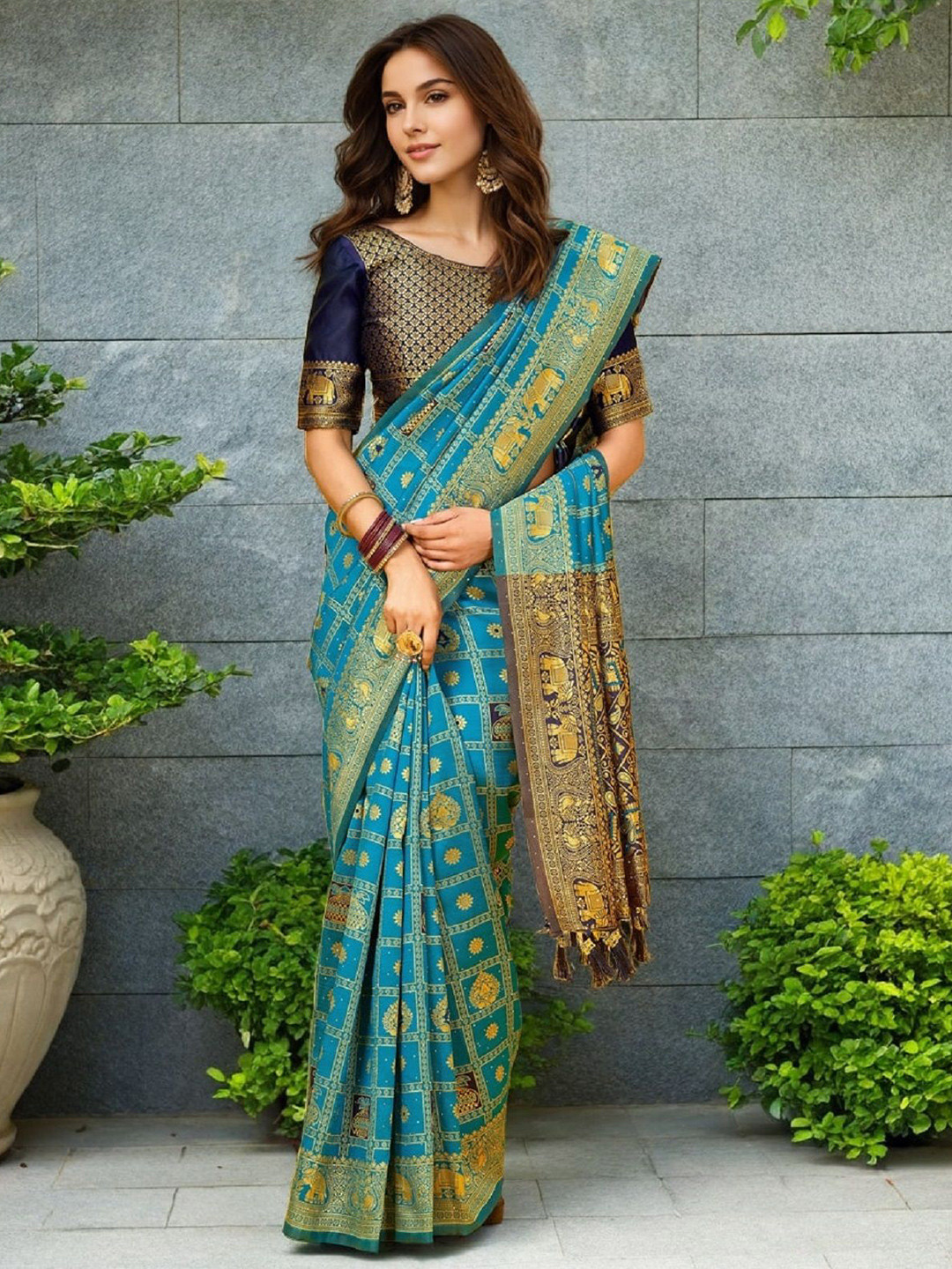 DWIJA FASHION Woven Design Zari Pathani Saree with Unstitched Blouse Piece