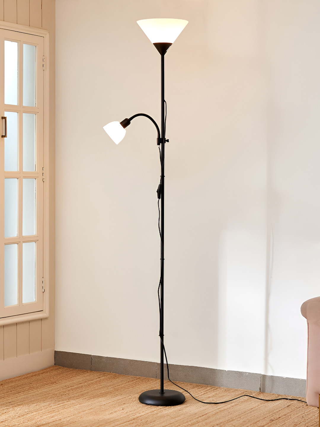 Home Centre Tokyo Black & White Derby Metal Floor Lamp