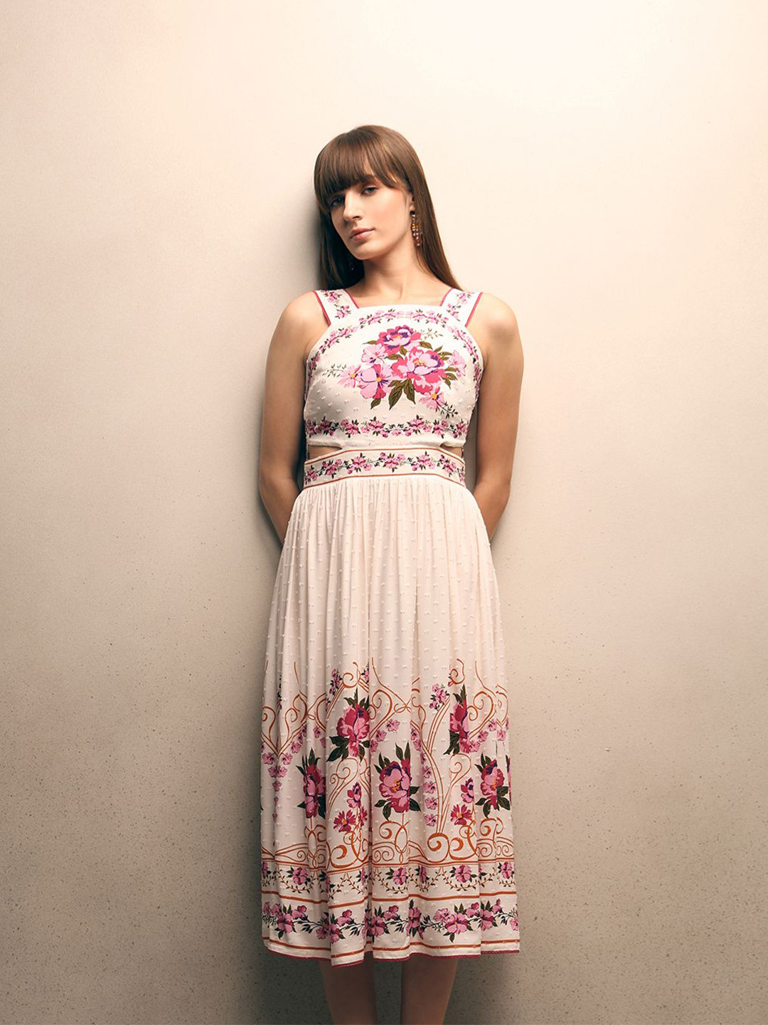 Vero Moda Women Square Neck Fit & Flare Midi Dress With Cut-out Details