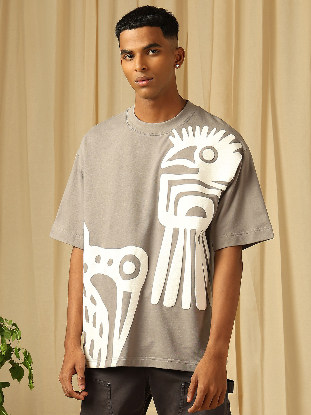 4 TRIPLE O FIVE O BY MUFTI Graphic Printed Drop-Shoulder Sleeves Cotton Oversized T-shirt