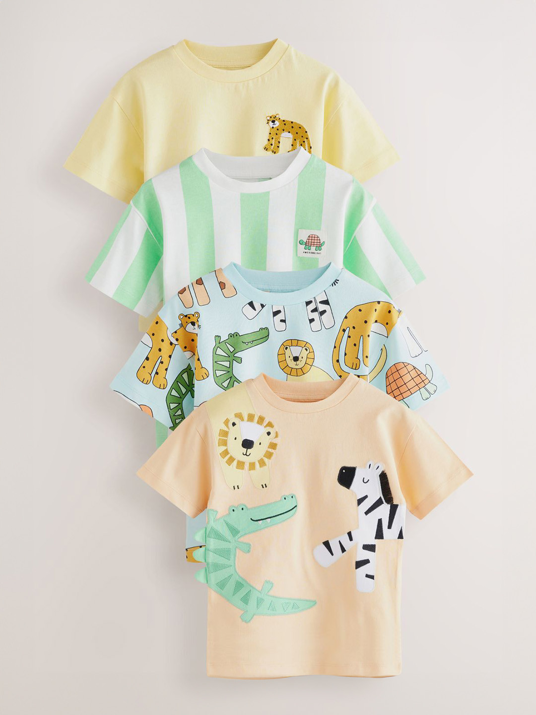 NEXT Boys Pack of 4 Embroidered Animal Graphic Pure Cotton T-shirt