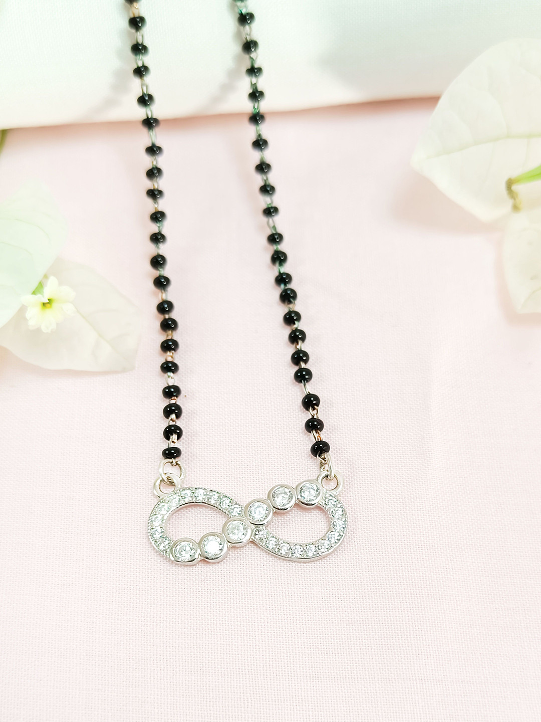 925 Silver Rhodium-Plated Infinity Heartbeat Mangalsutra
