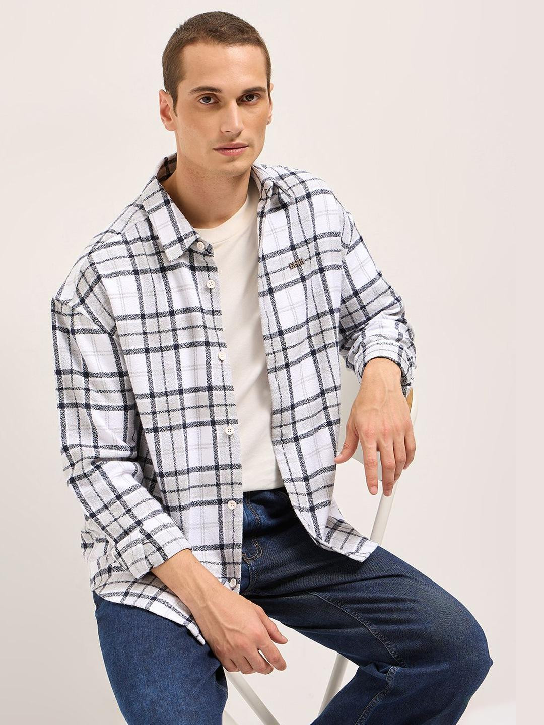 THE BEAR HOUSE Relaxed Fit Checked Long Sleeves Flannel Shirt