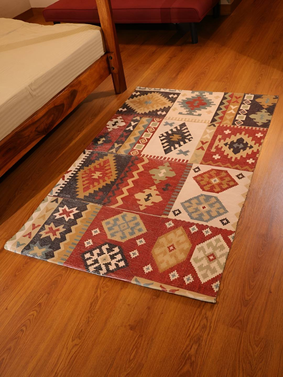 Mona B Brown & Grey Printed Cotton Dhurrie