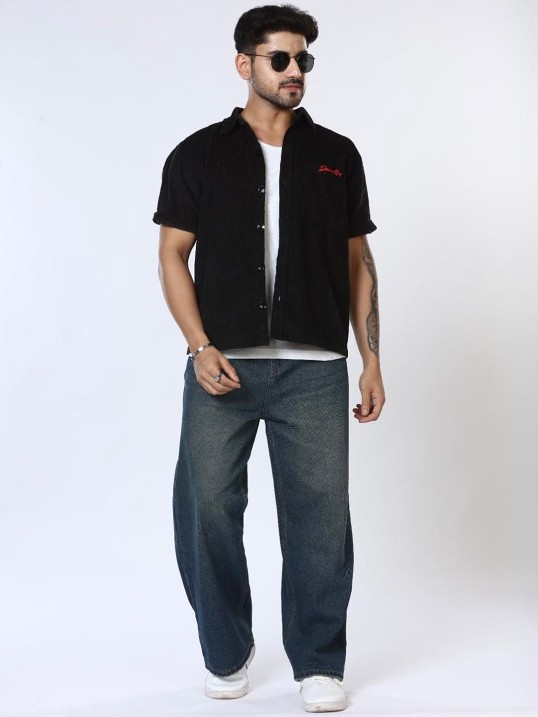 YOUTHIX Men High-Rise Light Fade Baggy Denim Jeans
