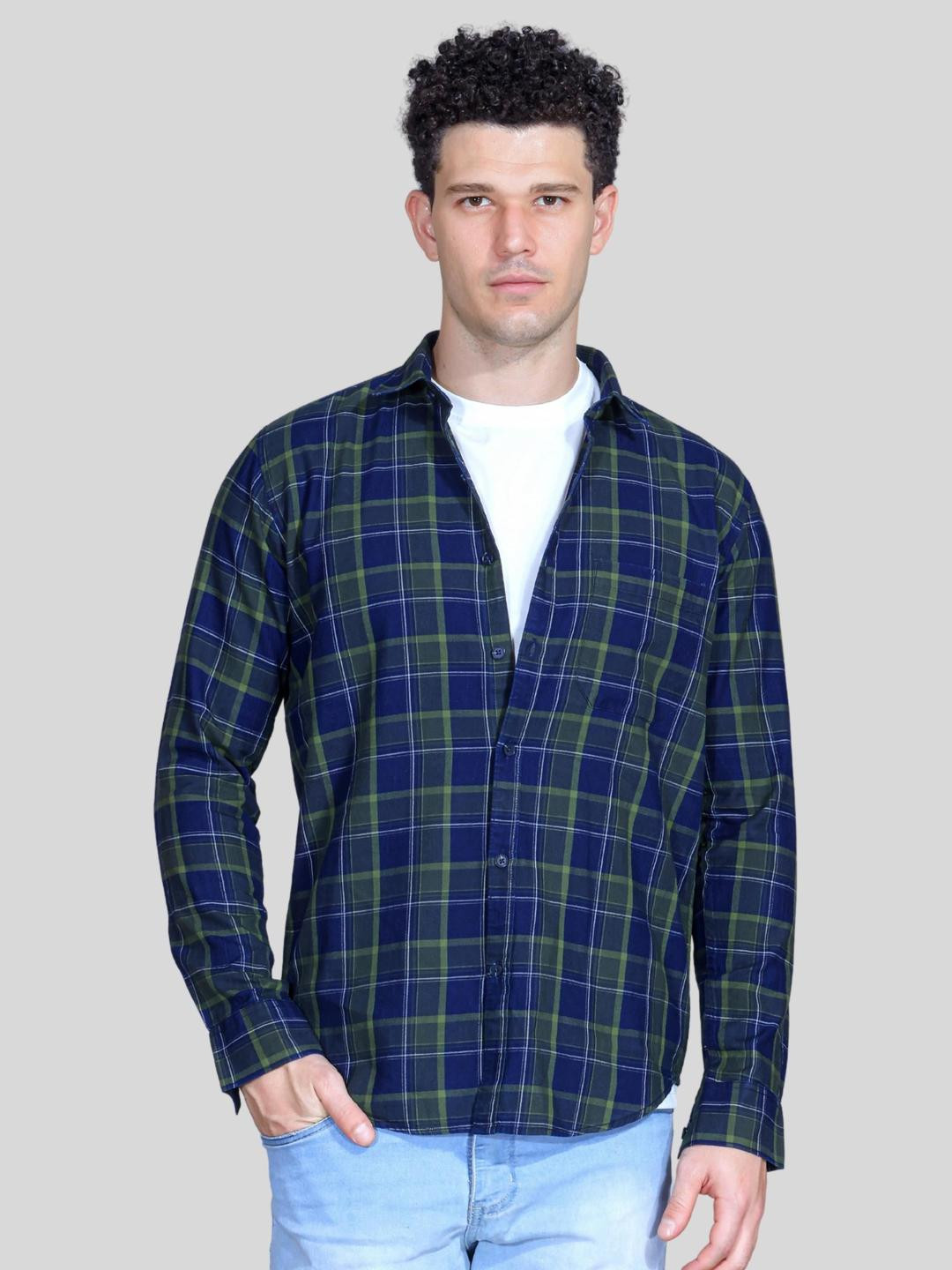 SANE ORIGINALS Sharp Checked Spread Collar Pure Cotton Shirt