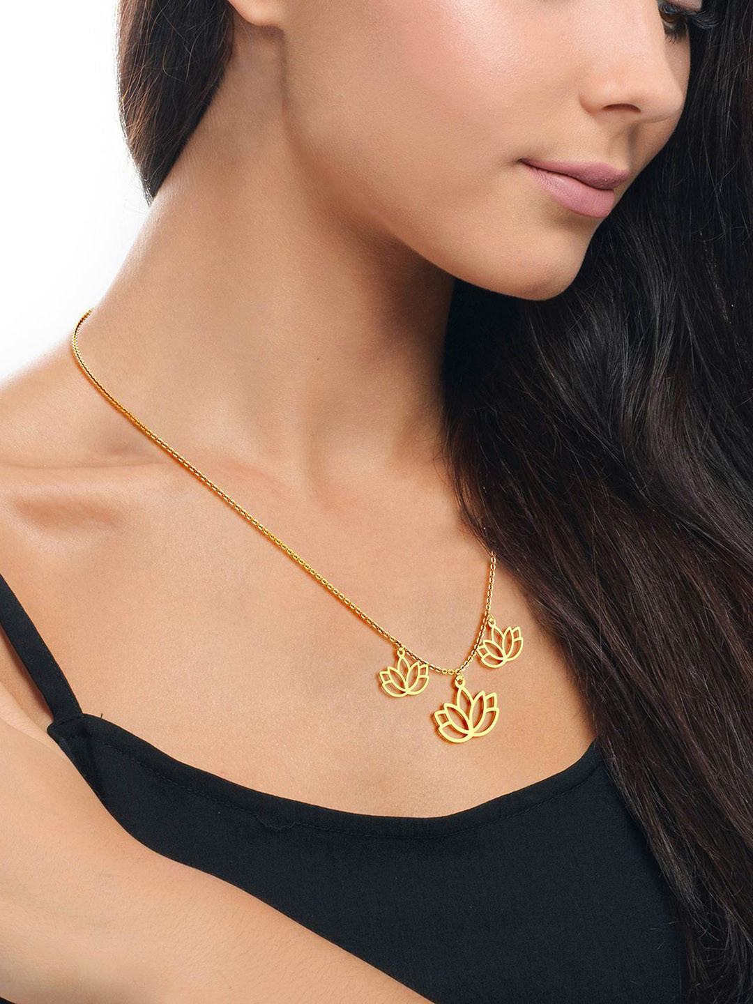 Joyalukkas Women 18 KT Aesthetic Petite Lotus Necklace Gold